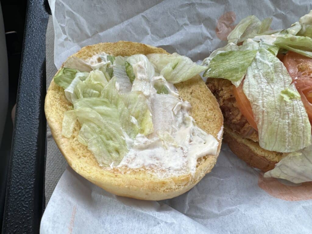 Burger King BK Royal Crispy Chicken Sandwich For Royal Sauce Opened Up Close Up