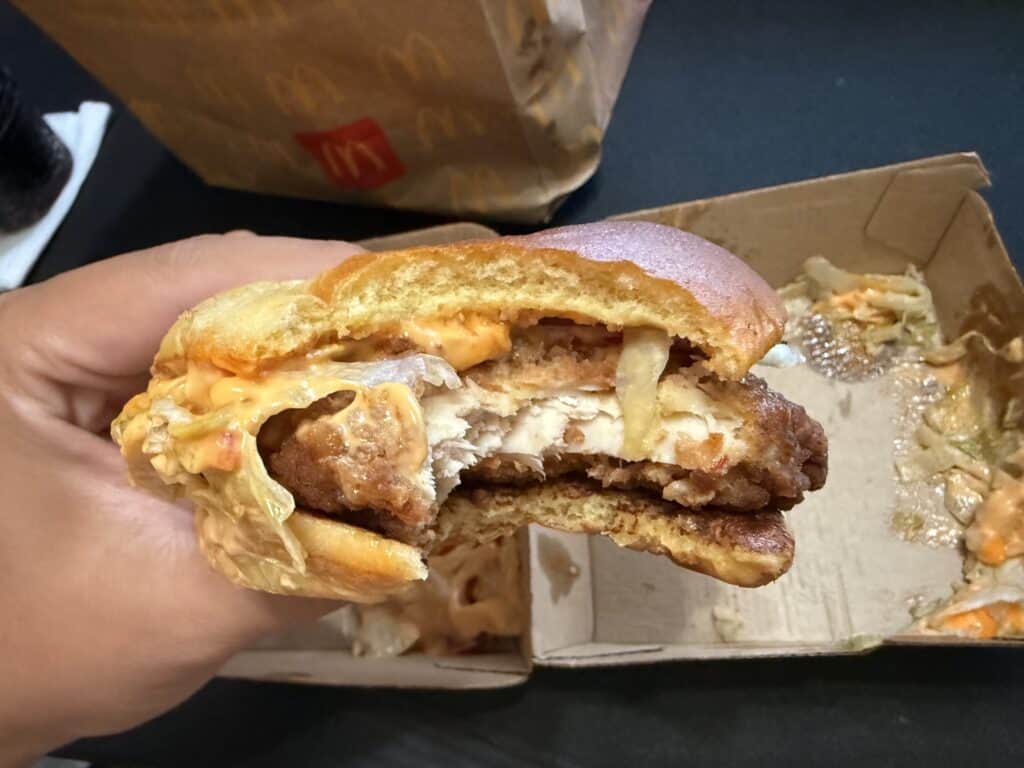 McDonalds Spicy Deluxue McCrispy Sandwich With A Bite