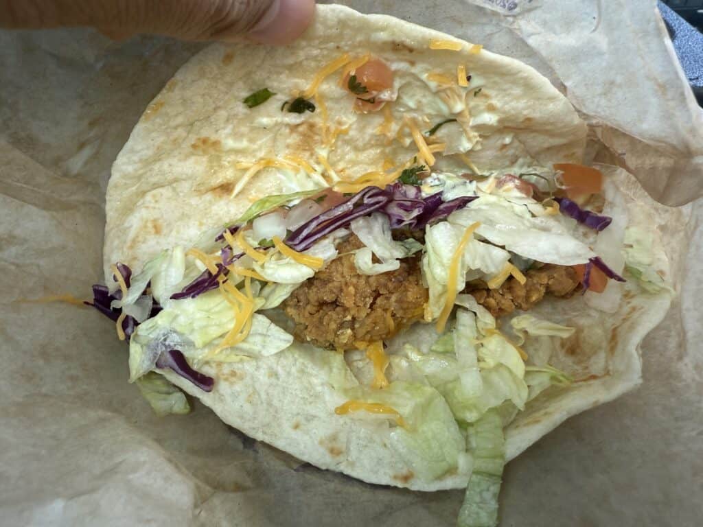 Avocado Ranch Crispy Chicken Taco Opened Up